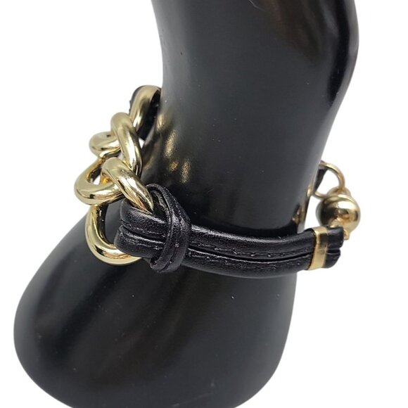 Roberto RFM Nodi Bracelet SZ 6 Gold Tone Links Leather Straps Magnetic Close - Picture 7 of 10